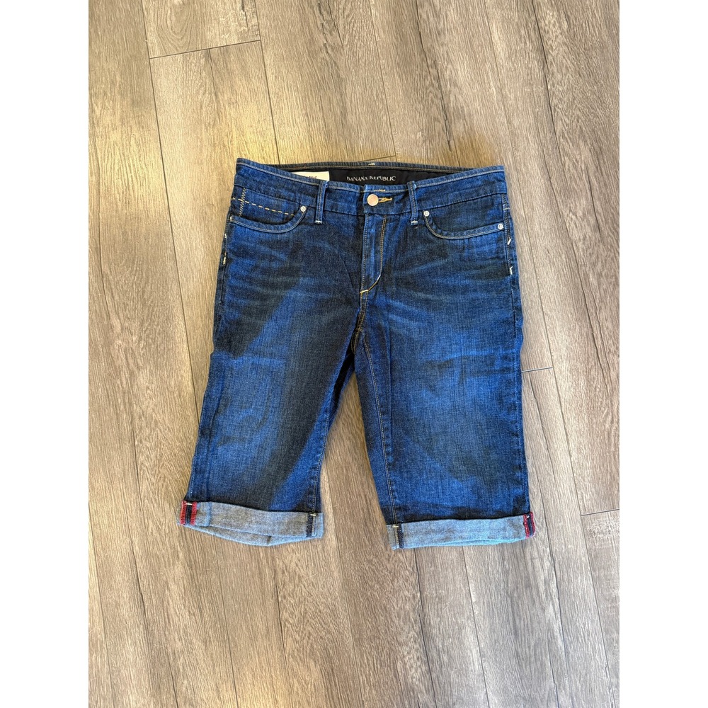 Banana Republic Womens 6 Classic Stretch Denim Bermuda Shorts Dark Wash Cuffed